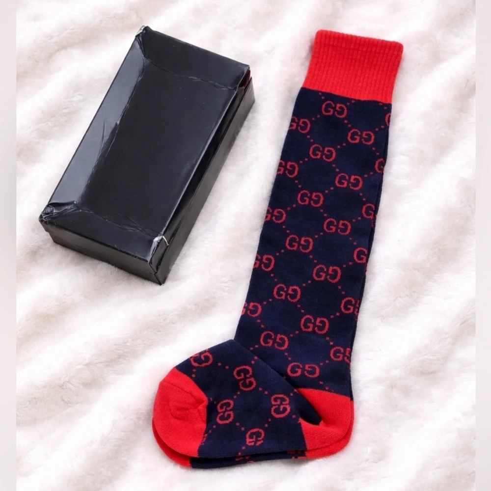 Luxury Blue & Red Gucci Knee High Socks